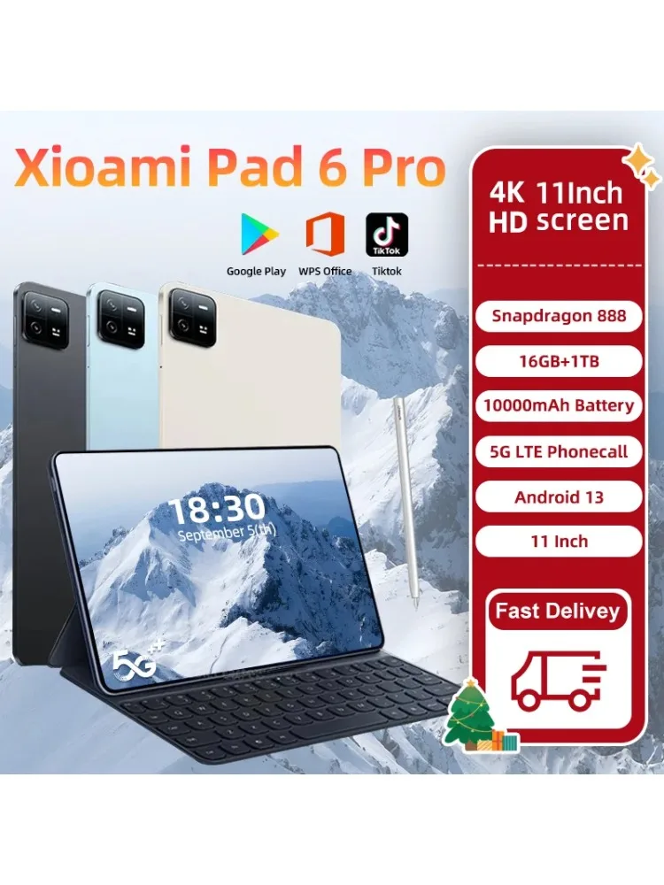 2024 글로벌 버전 오리지널 HD 4K 패드 6 프로, 스냅드래곤 888, 안드로이드 13.0, 11 인치 태블릿 PC, 10000mAh, 16GB, 512GB, 5G 스크린, 와이파이 Mi