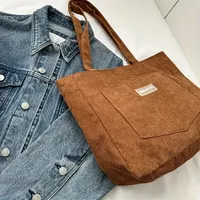 Large Capacity Corduroy Shoulder Bag – Trendy Solid Color Tote with Front Pocket, Stylish Ladies Handbag for Shopping, Work & Everyday Use - Image 2