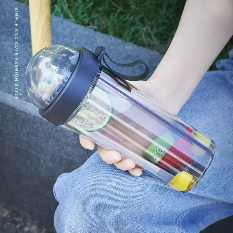420/600ml Double Drinking Bottle Cute Girl Student Outdoor Double Straw Cup with Handle Portable Plastic Water Bottle water bottle sports water bottle sports bottle plastic water bottle plastic cup