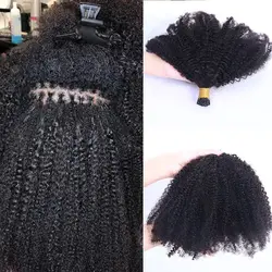 Afro Kinky Curly Nano Ring Human Hair Extension Microlink Mongolian Remy Hair Micro Nano Head I Tip Hair Natural Black Color