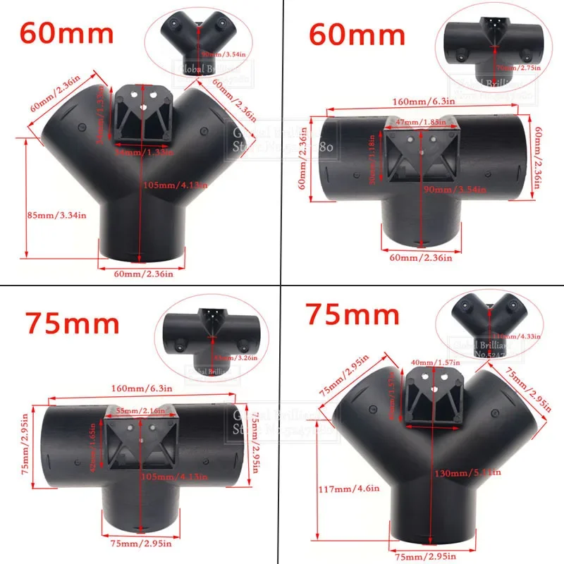 Heater Duct Connector 60mm/75mm Car Heater Air Vent Ducting Y T Piece Exhaust Connector w/Dual Regulating Valve Flap For Webasto Diesel Parking Heater