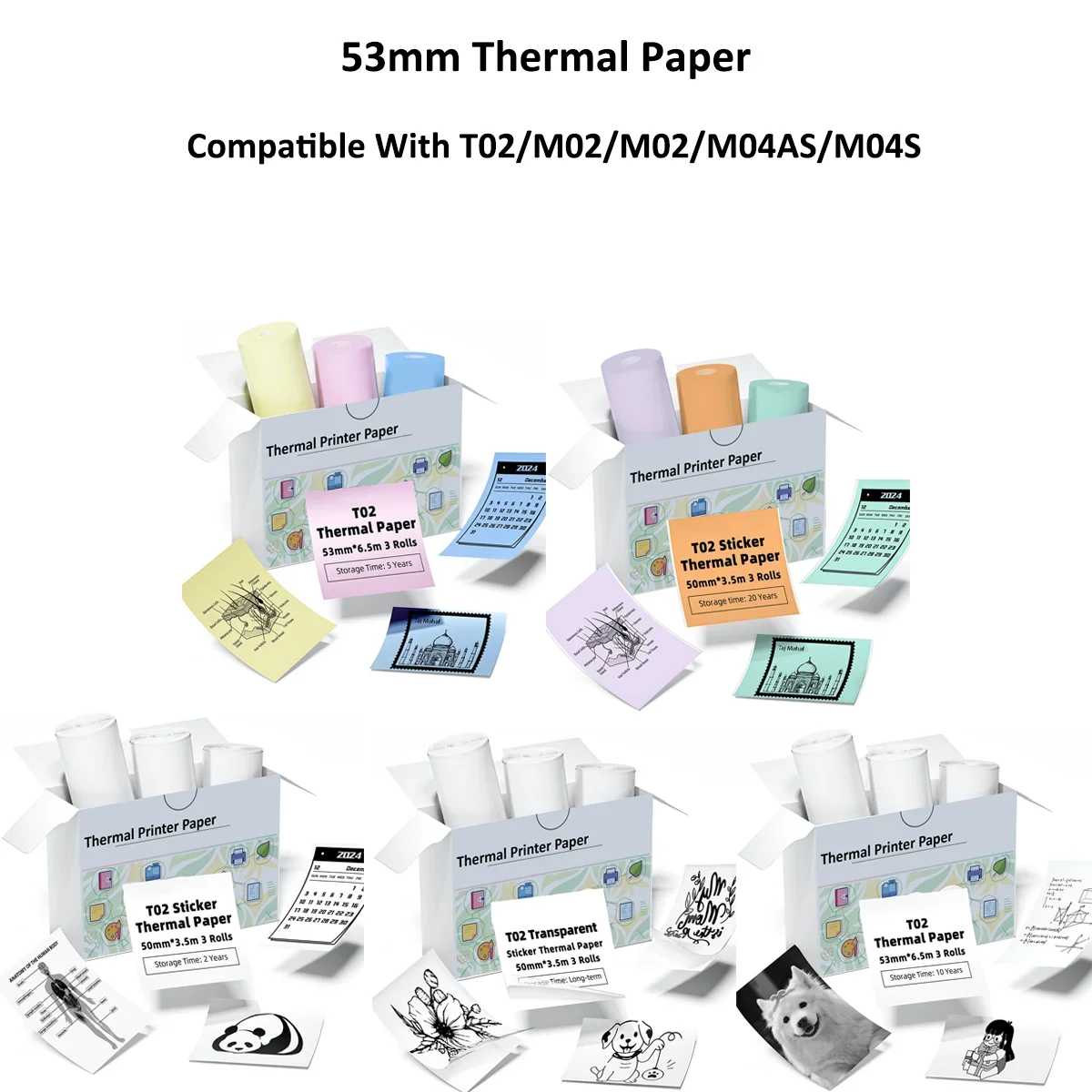 Thermal printer paper 53mm for Phomemo/Memoking M02/T02/M04AS/M04S mini printer journal photo text notes