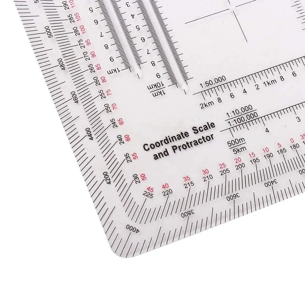 Topographical Square Ruler MP-5 Map Protractor Measuring Ruler Land Navigation Protractor Coordinate Scale Acrylic