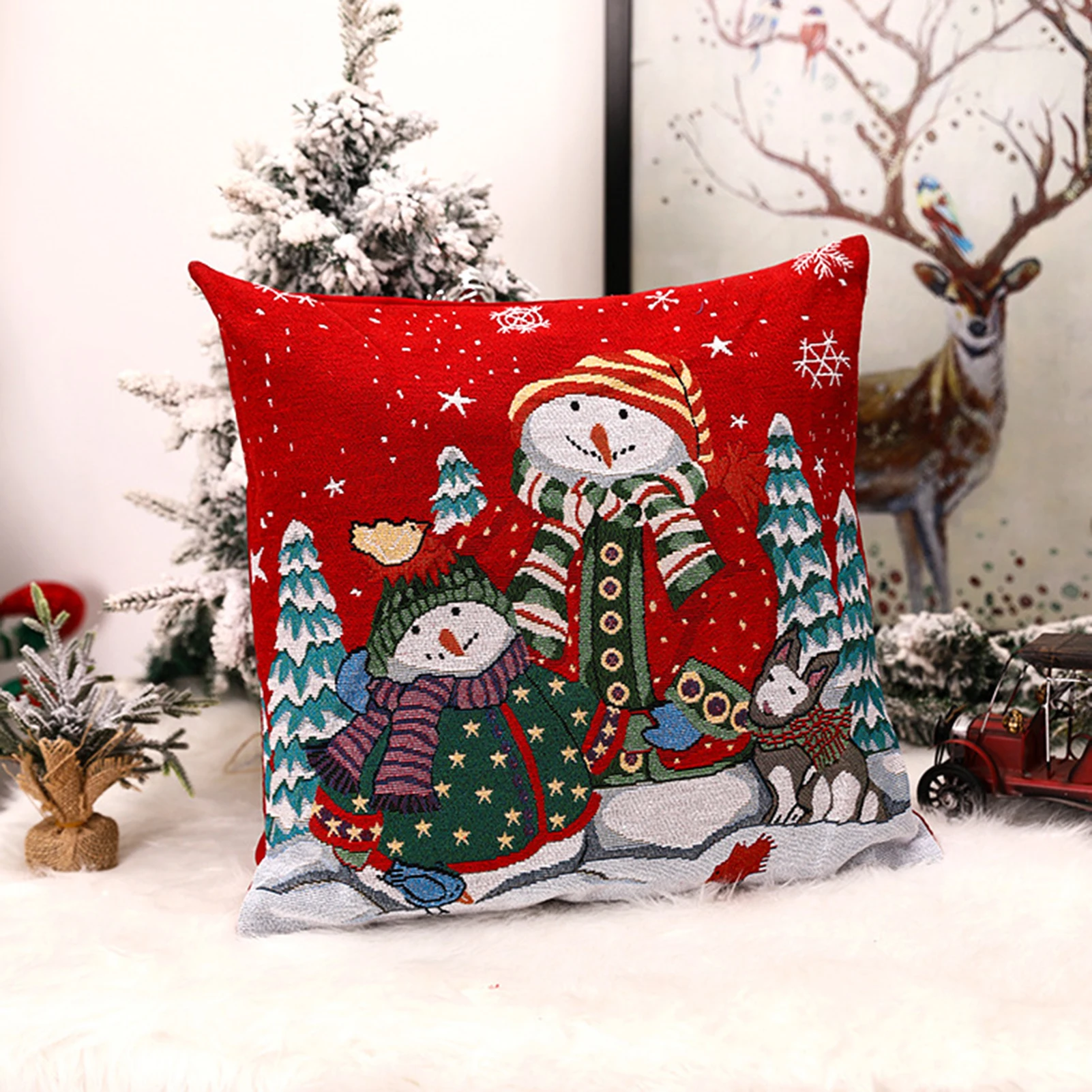 

Creative Christmas Tree Santa Claus Elk Print Throw Pillow Case Cushion Cover Home Sofa Car Decor