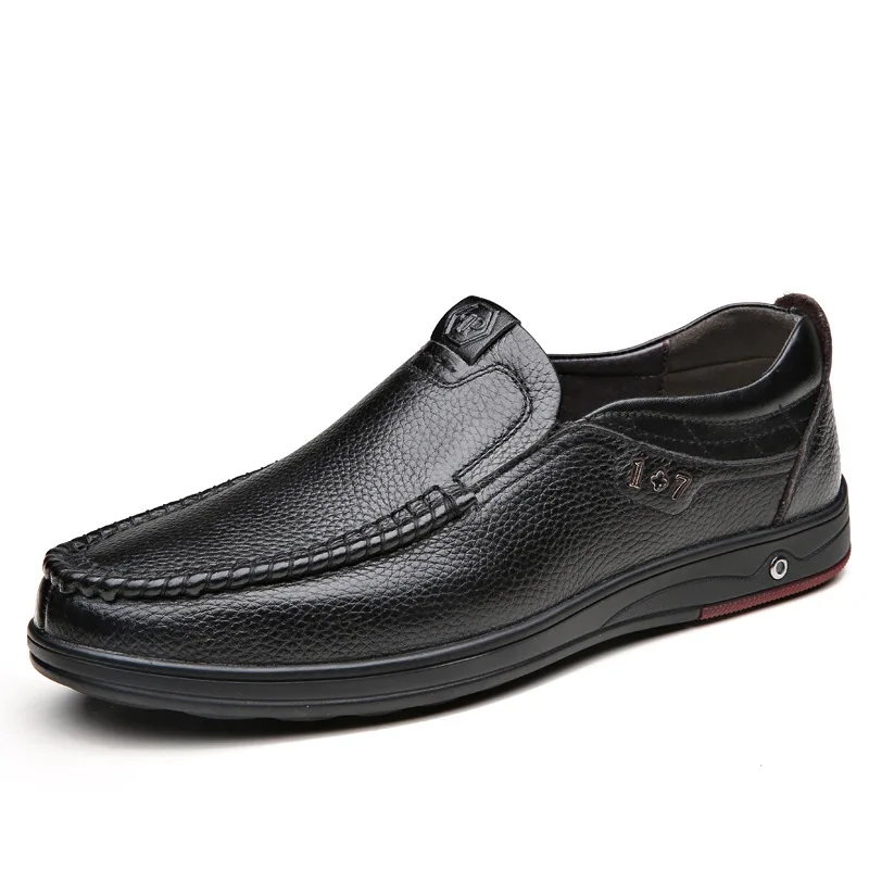Leather Men's Shoes Spring Leather Shoes Men's Low Top Casual Single Genuine Large Size 45 46