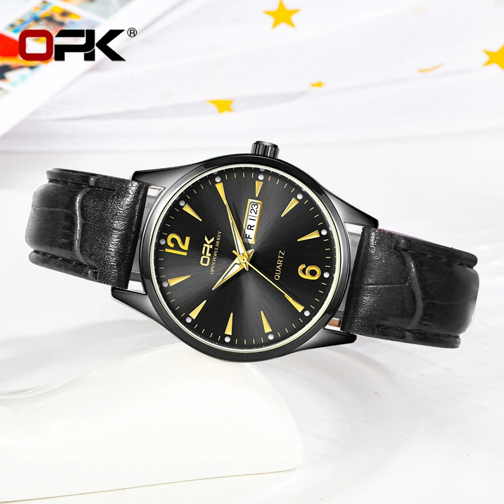 OPK brand luminous waterproof double calendar belt ladies quartz watch 8138 4