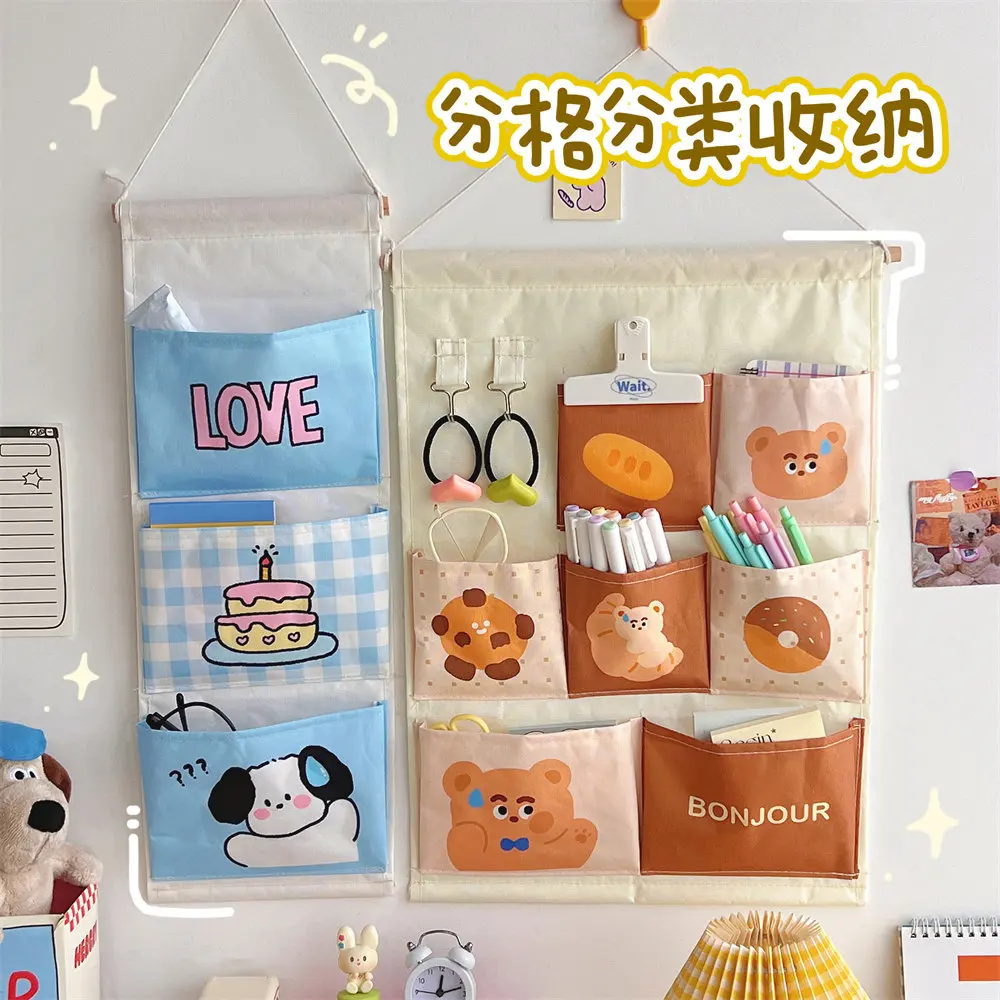 

3/7 Pockets Cartoon Cotton Wall Mounted Storage Bag Home Room Closet Door Sundries Clothes Hanging Bag Cosmetic Toys Organizer