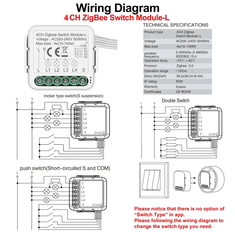 GIRIER Tuya ZigBee 3.0 Smart Light Switch Module No Neutral Wire Required Works with Alexa Google Home Support 2 Way Control - Image 5