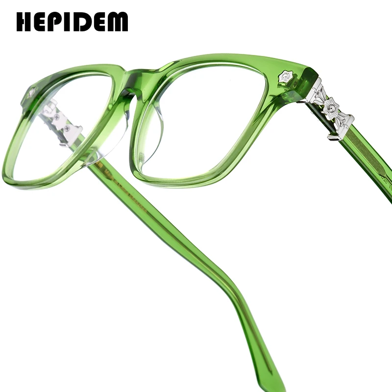 HEPIDEM Acetate Eyeglass Frame Men Vintage Retro Chrome Glasses