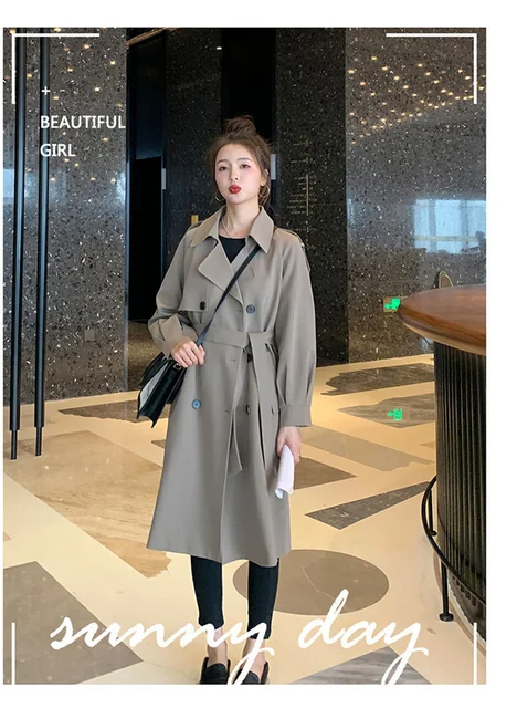Cappotto Trench Elegante Donna - Doppiopetto, Lungo E Con Cintura Per Autunno/Inverno