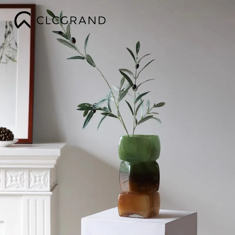 Description Picture 6 of itemGlass Vase Geometric Square Stacking Marbling Gradient Flower Vase Floral Arrangement Accessories Terrarium Flower Pot