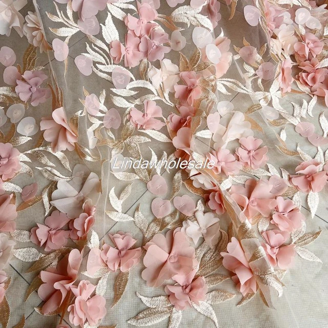 Tessuto di fiori in Chiffon di pizzo, tessuto per abiti da sposa in pizzo  3D con