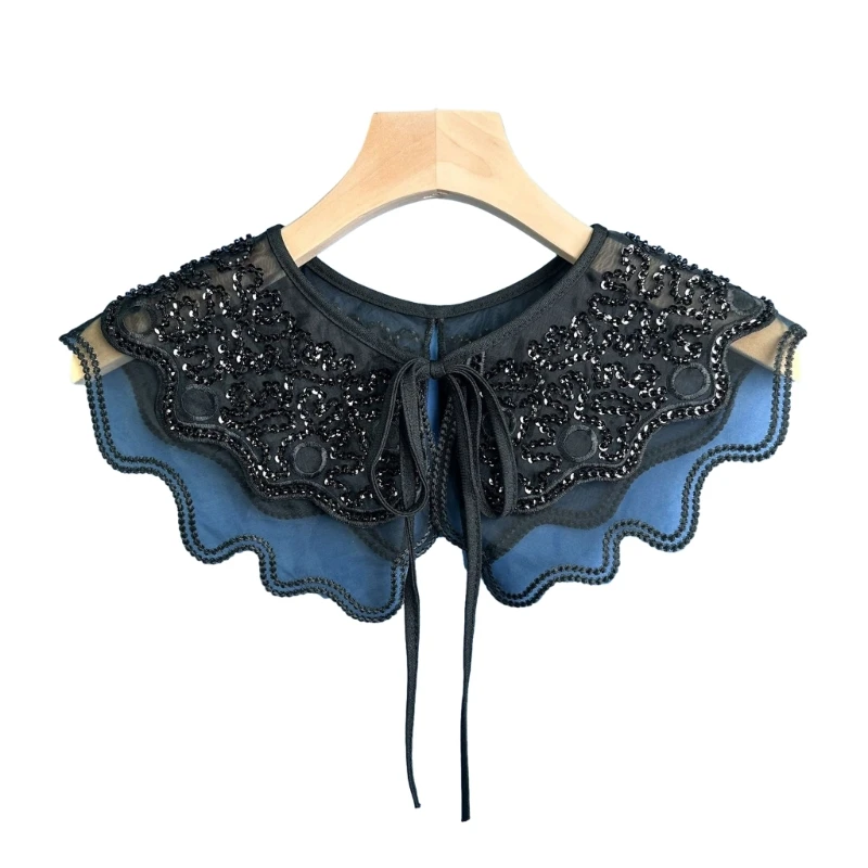 드레스 거짓 칼라 꽃잎 가장자리 Organza 칼라 구슬 목도리 Neckwrap 여성용 여성 블라우스 셔츠 칼라 액세서리
