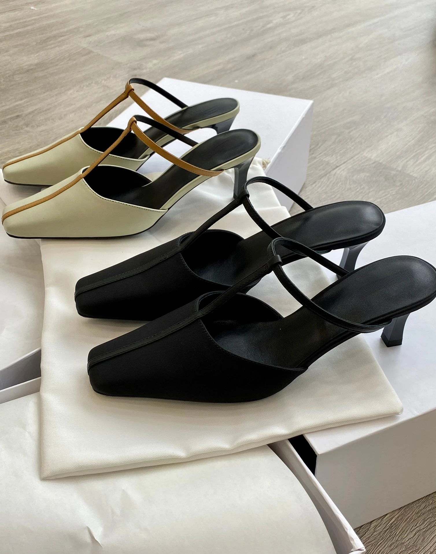 

2022 Spring French Retro Genuine Leather T-strap Outsole Leather Soft Shell Nylon Sheepskin Lining Shoes Woman Heels