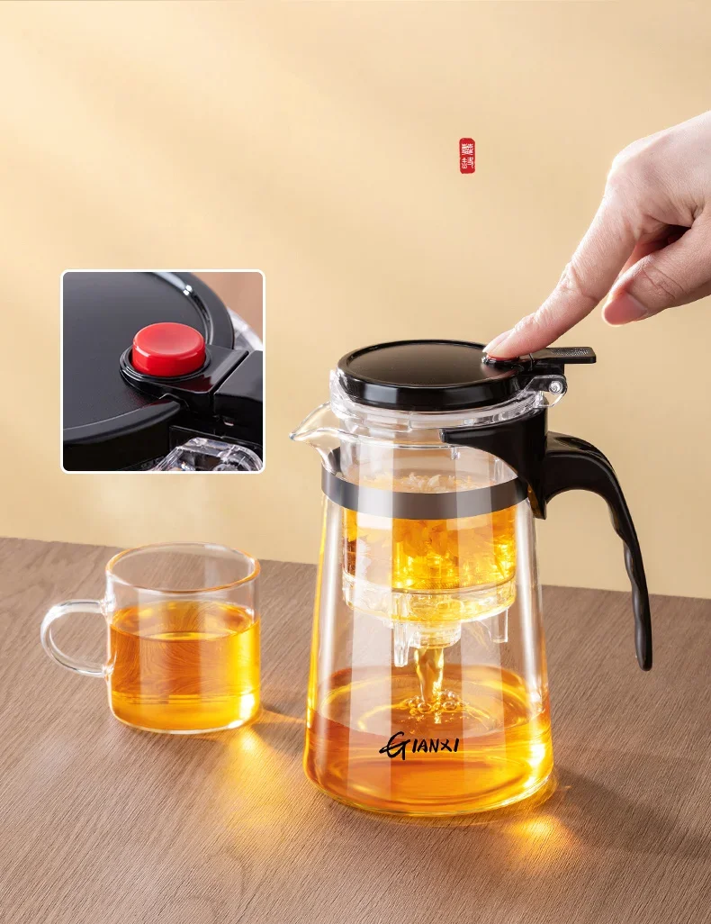 Teapot With Infuser Thickened Glass Heated Resistant Tea Pot One-button Filtering Tea Separation Kettle Tea Coffee Maker Teapot With Infuser Thickened Glass Heated Resistant Tea Pot One-button Filtering Tea Separation Kettle Tea Coffee Maker