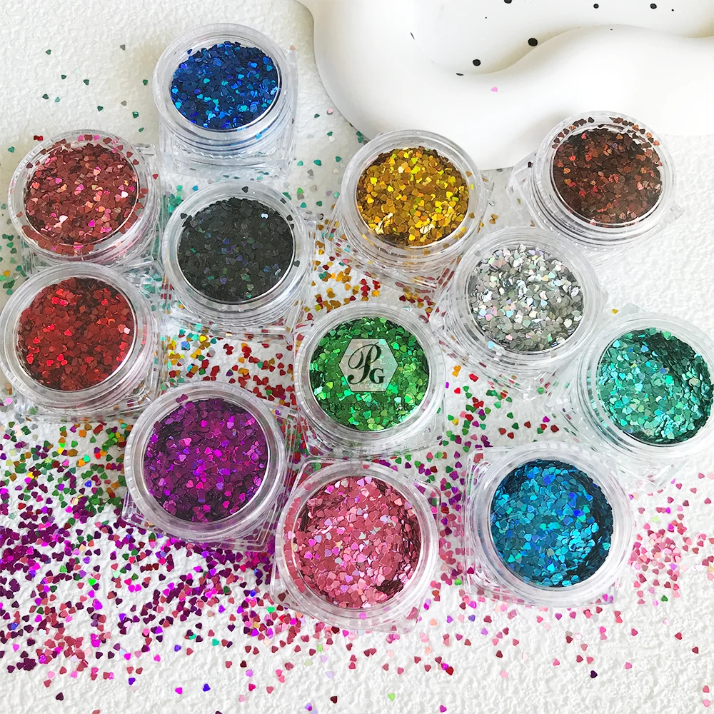 Nail Glitter Supplies 12 Colors Set Mini Love Hearts Shape For DIY Nail Decoration