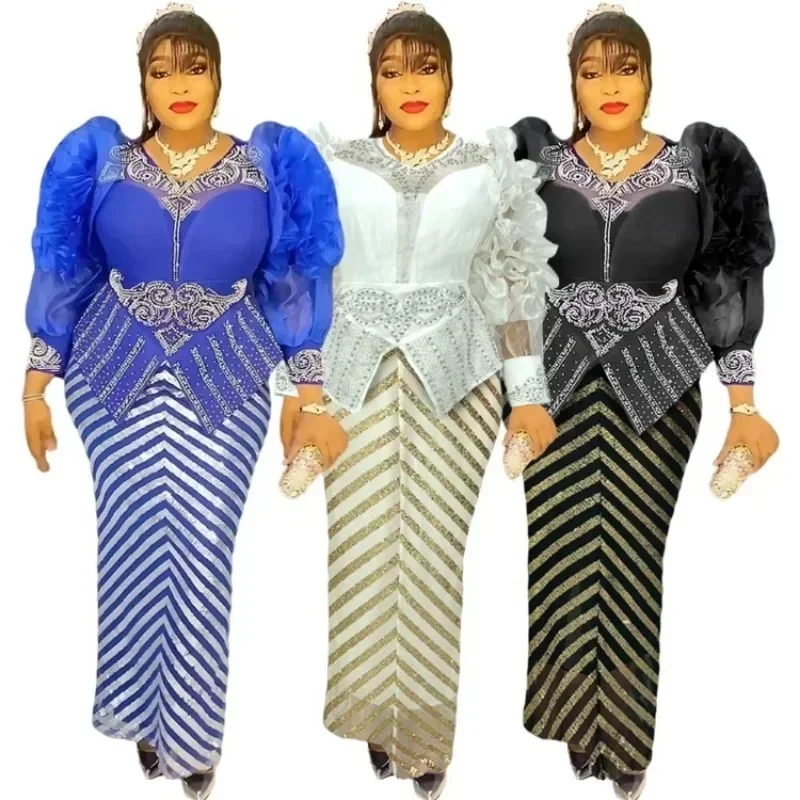 African Dress Evening Dresses for Women Plus Size Luxury Sequin Gown Elegant Christmas Wedding Party Long Ankara Ladies