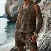 2025 Fashion Spring/Summer New Leisure Vertical Stripe Set Turn-down Collar Fitted Short Sleeve Button Shirt Wool Blend Shorts 1