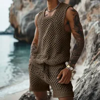 2025 Fashion Spring/Summer New Leisure Vertical Stripe Set Turn-down Collar Fitted Short Sleeve Button Shirt Wool Blend Shorts 1