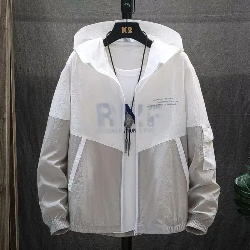 motorcycle jacket motorcycle clothing Skin Coats Men Ultra Light UV Sun Protection Big Size Hooded Windbreaker Jacket Men's Striped Casual Outwear Motorcycle Jackets