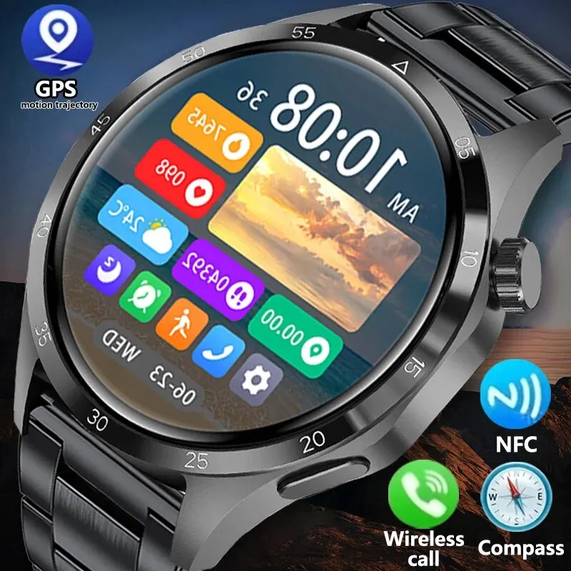 화웨이 GT4 프로 + 스마트 워치 남성용 시계, AMOLED HD 스크린, 블..