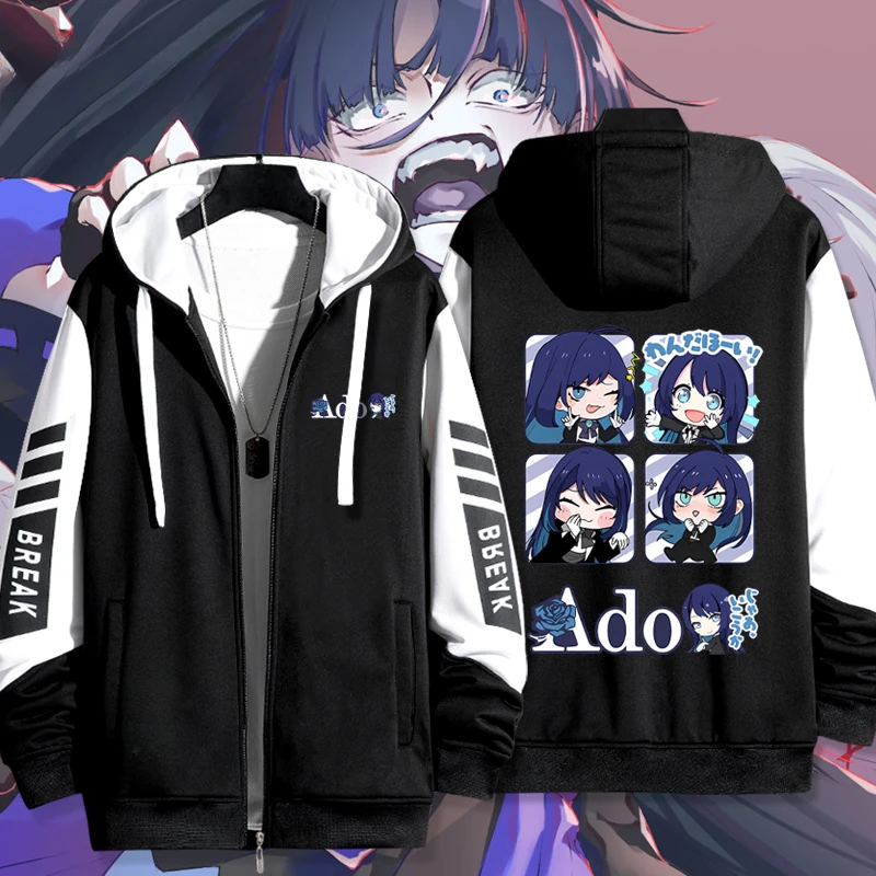 Singer Ado Cartoon Print Zip Up Hoodie Women Men Harajuku