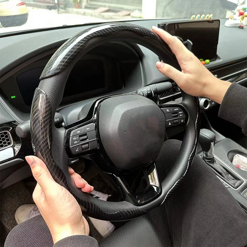 2/3PCS Carbon Fiber Silicone Car Steering Wheel Cover 38cm, steering wheel cover