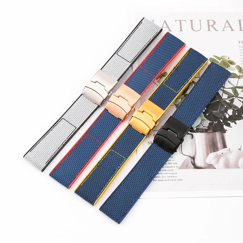 

Аксессуары для часов, подходящие для Breitling, нейлоновая полотняная серия 22 24 мм, Воздухопроницаемый резиновый ремешок унисекс, складная пряжка