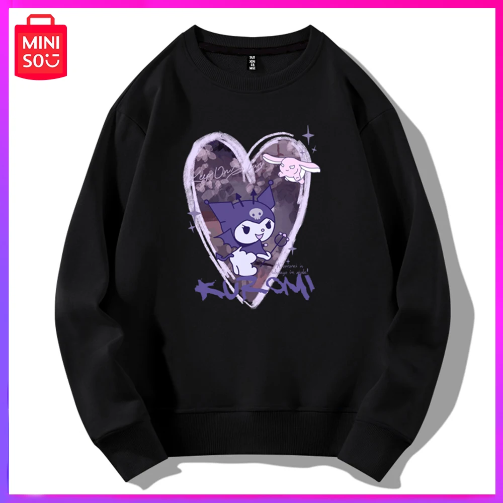 

2023 Miniso Sanrio Kuromi New Autumn Couple Small Crew Neck Oversize Preppy Hoodie Top White Birthday Christmas Girl Boy Gifts