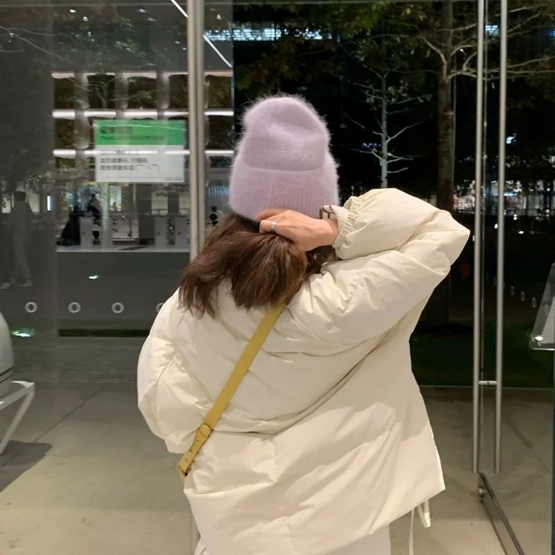 Fashion Warm Cashmere Wool Skullies Cap Angola Rabbit Fur Winter Knitted Beanies Women Female Ski Outdoor Solid Color Hats