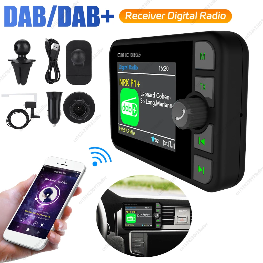 블루투스 5.0 디지털 라디오 스테레오 DAB 라디오 2.4인치 LCD 컬러 스크린 디지털 신호 방송 어댑터 3.5mm 내장 스피커