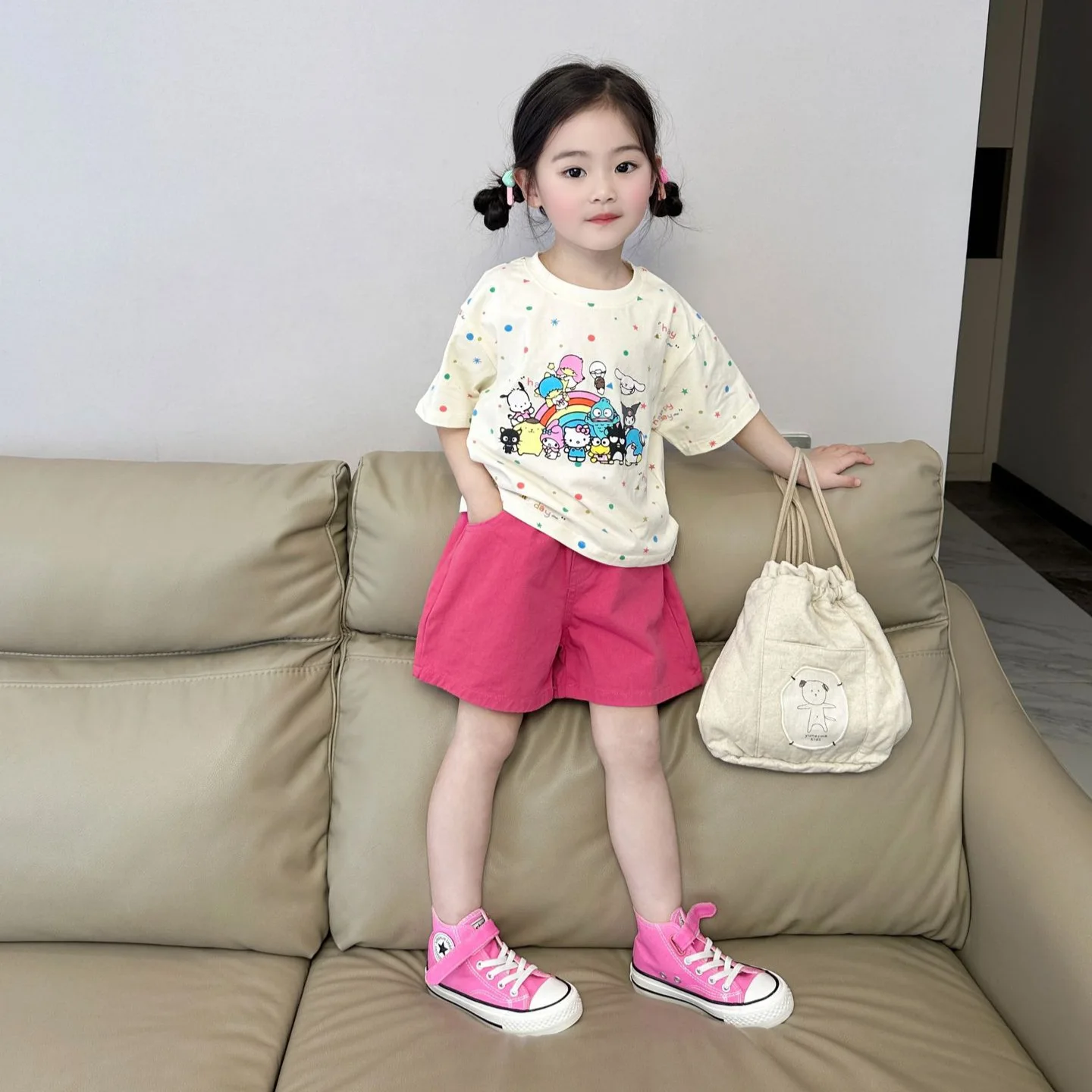 

2024 Spring/Summer Girls Short Sleeved Children's Fashionable Sports And Leisure Two Piece Set Baby Internet Red Clothes