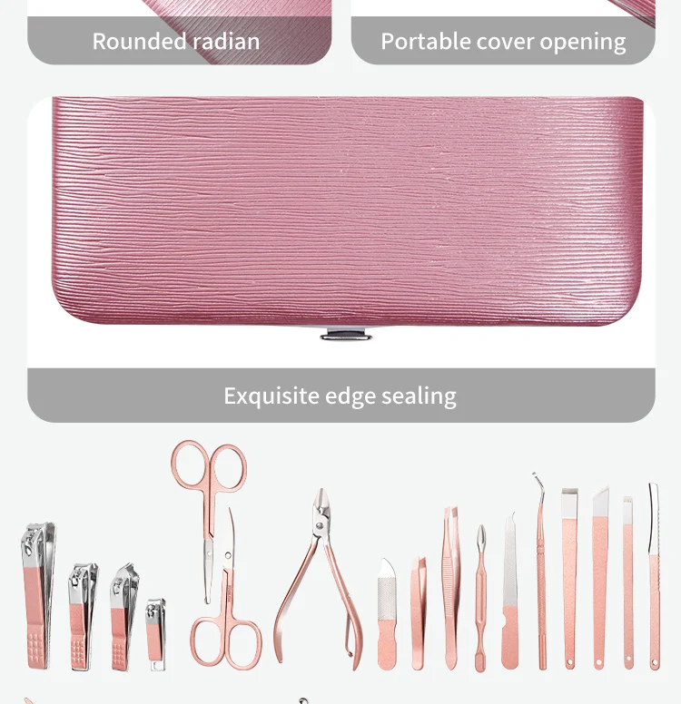 S1b973d1ce88541a7847c97d4657524aab 7/16/28pcs Nail Clippers Set Professional Manicure Set Stainless Steel Pedicure scissors Grooming Tool with Travel Case Pink
