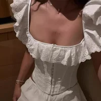Mingmingxi Summer White Corset Top Sexy 2024 New Arrivals Summer Crop Top Women Lace Up Tanks Top - Image 4