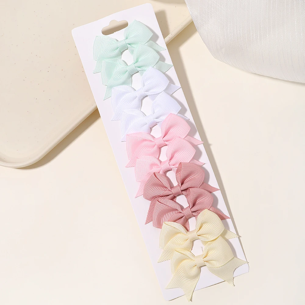 Headwear Children Hair Accessories 10Pcs/Set Solid Ribbon Bowknot Clips For Baby Girls Handmade Cute Bows Hairpin Barrettes