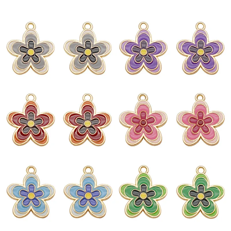 6pcs Mixed Enamel Flower Charms Pendants For Women Kids Earrings