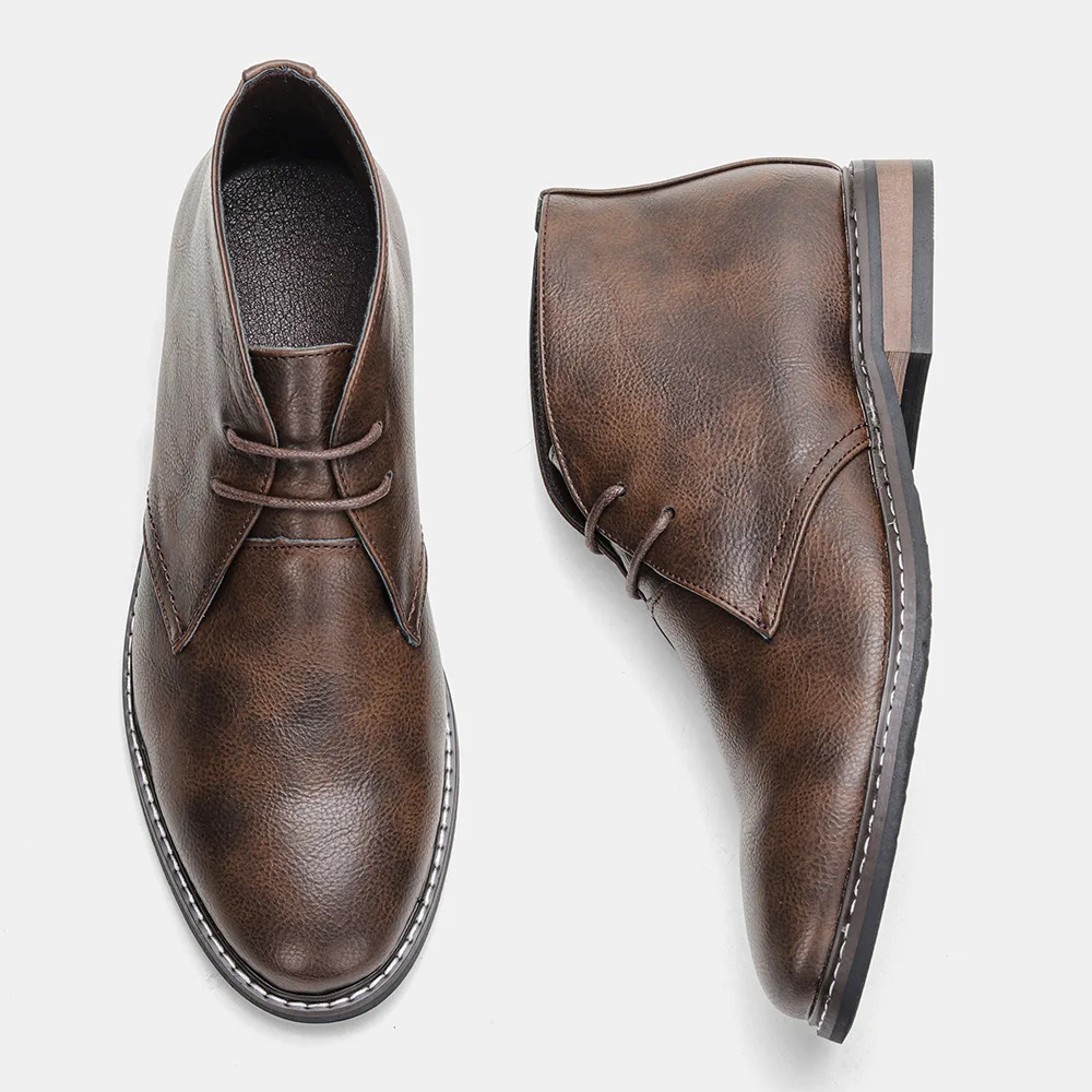 Men's Classical Retro Leather Chukka / Turf Boots Men Fashion Ankle Boot Mens Lace-up Short Desert Boots High-Top Shoes