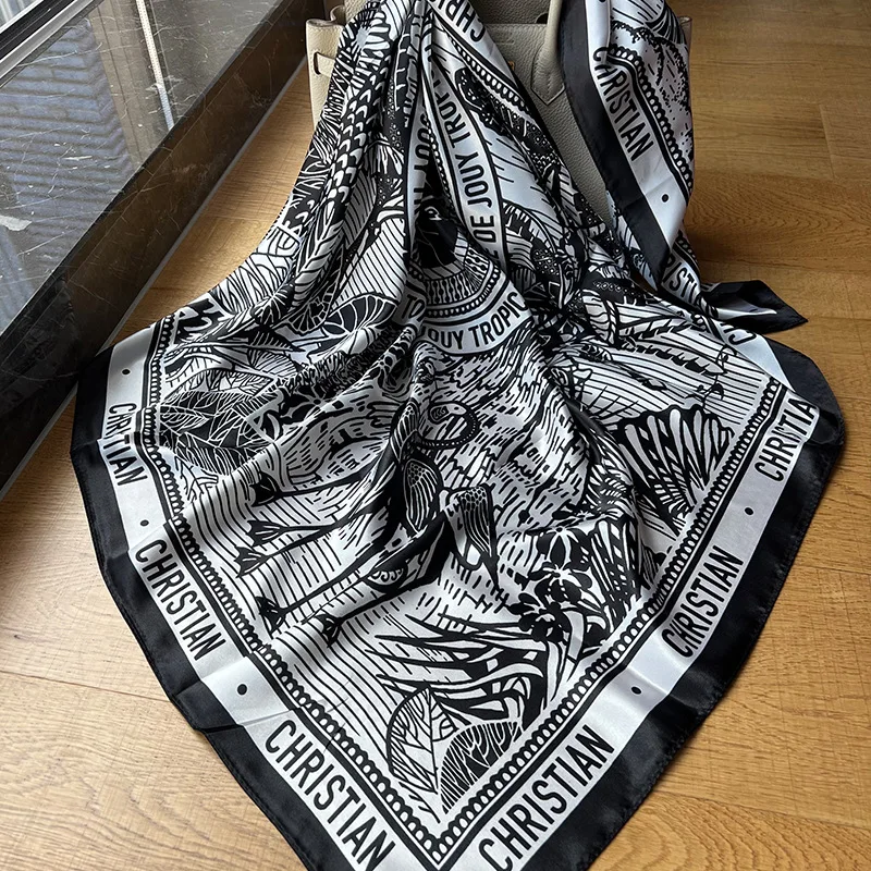 

90CM Large Shwals and Wraps Women Bandana Head Scarf Square Headband Silk Satin Hijab Scarves Female Fashion Kerchief Neck Scarf