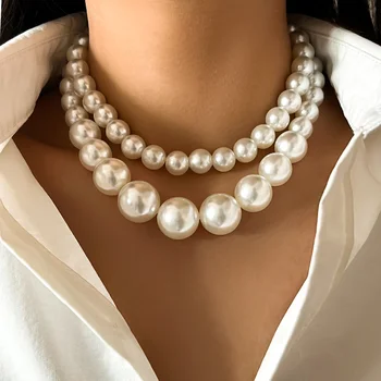 2 Women's European And American Trendy Double Row Large Pearl Necklaces For Outdoor Travel Parties, Holiday Gifts -802057 1