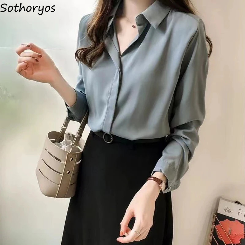 

Spring Shirts Women Korean Temper Solid Long Sleeve Chiffon Elegant Office Ladies Tops Gentle Fashion Simple Femininio Camisas