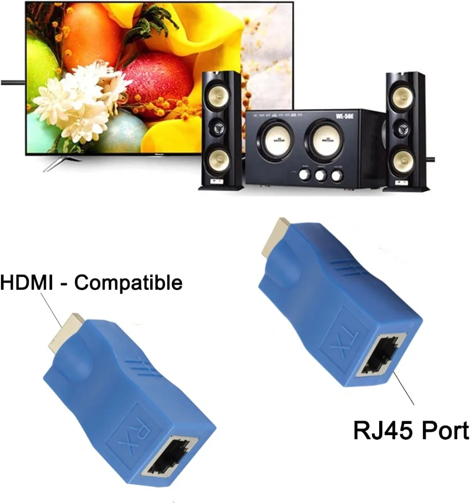 HDMI 호환 RJ45 연장기 HDMI 호환 연장기 RJ45 30M 연장기 - Cat 5e/6 네트워크 LAN 이더넷 어댑터를 통한 RJ45