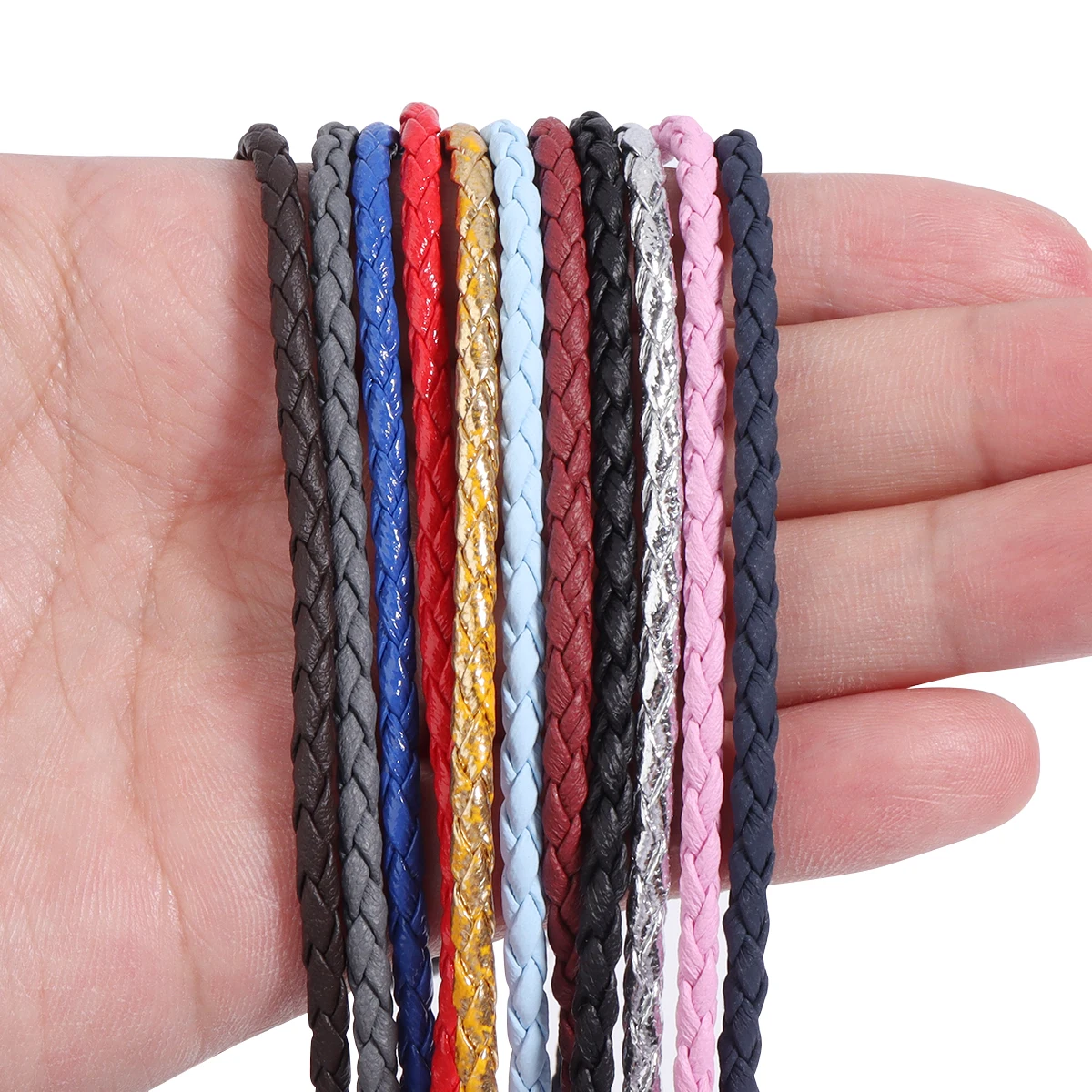 10 yards/pack 3mm 4-strand Braided Leather Cord Rope for DIY