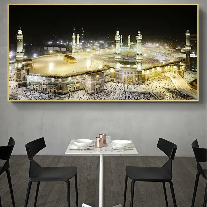 

Mecca Islamic Sacred Landscape Oil Painting Prints on Canvas Religious Architecture Muslim Mosque Wall Posters