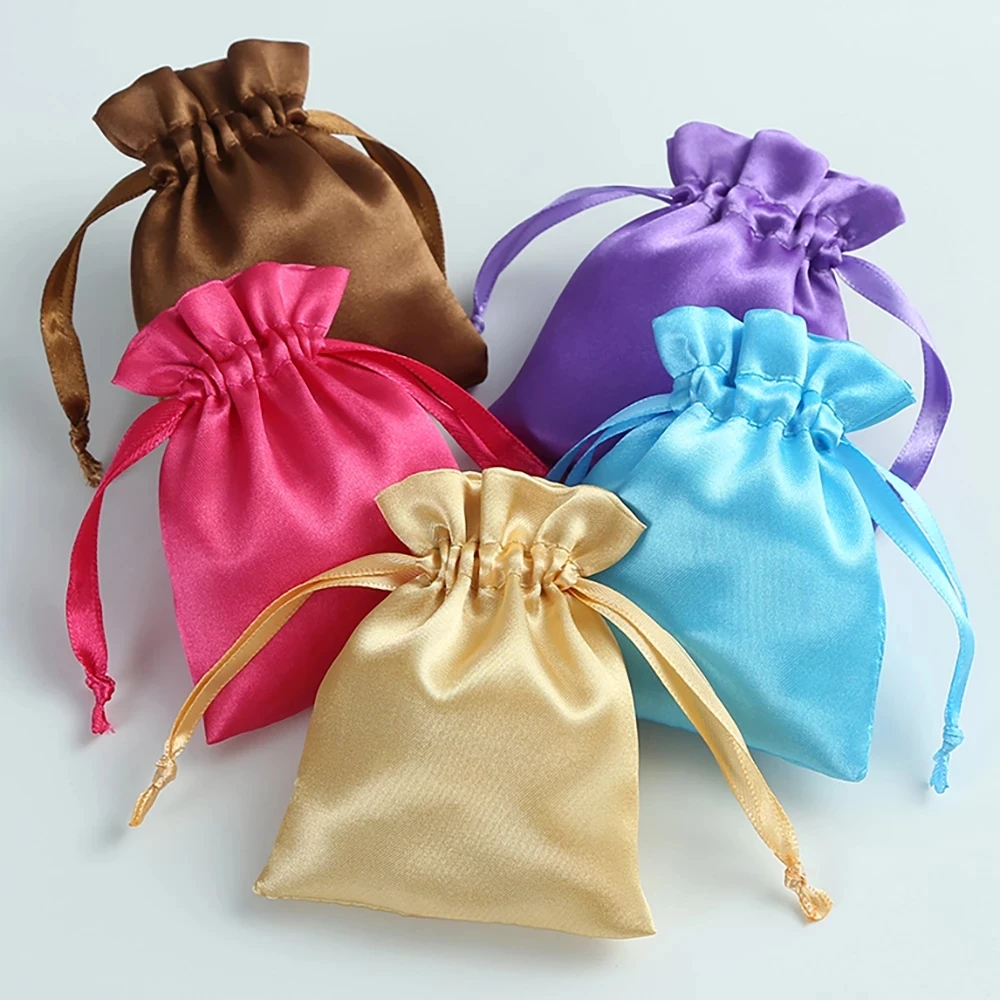 New 50Pcs 7x9cm Silk Satin Drawstring Pouch Jewelry Bag Custom