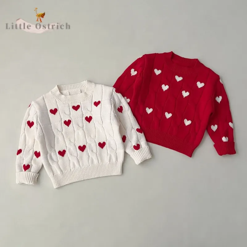 

Baby Girl Boy Cotton Heart Sweater Infant Toddler Child Knitted Hoodie Casual Long Sleeve Pullover Valentine Baby Clothes 12M-7Y