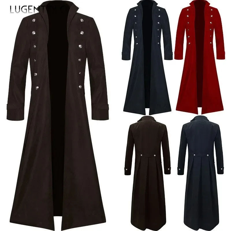 Men Gothic Trench Medieval Steampunk Retro Coat Double-breasted Trim Solid Lapel Coats Vintage Long Jackets,trench coat,steampunk jacket