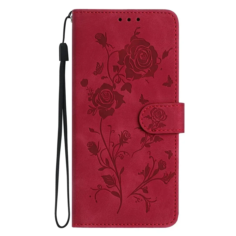 Butterfly Embossed Leather Wallet Phone Case with Card Slots and Strap