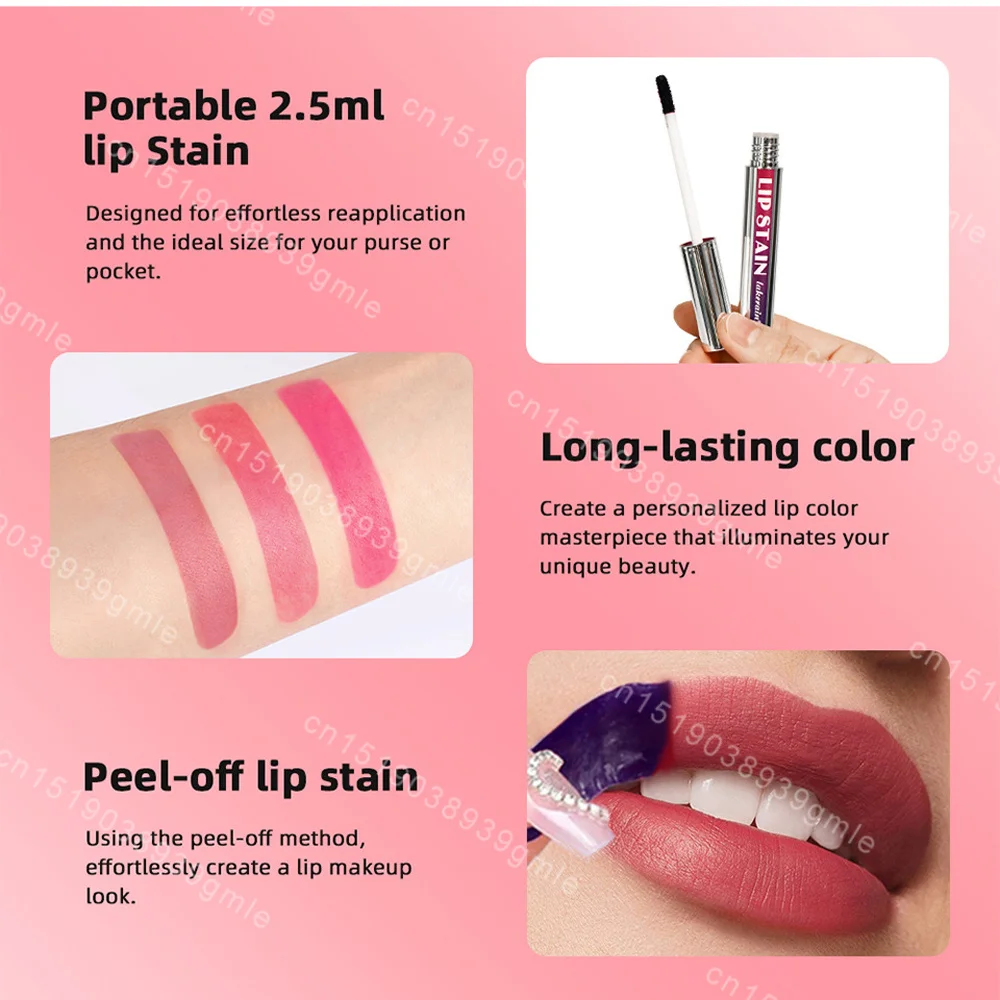 Peel Off Lip Stain Long Lasting Waterproof Pink Lip Tint Transfer Proof Non Stick Cup Natural Stain Women's Cosmetics Lip Makeup,Lip Tint,Lip Stain