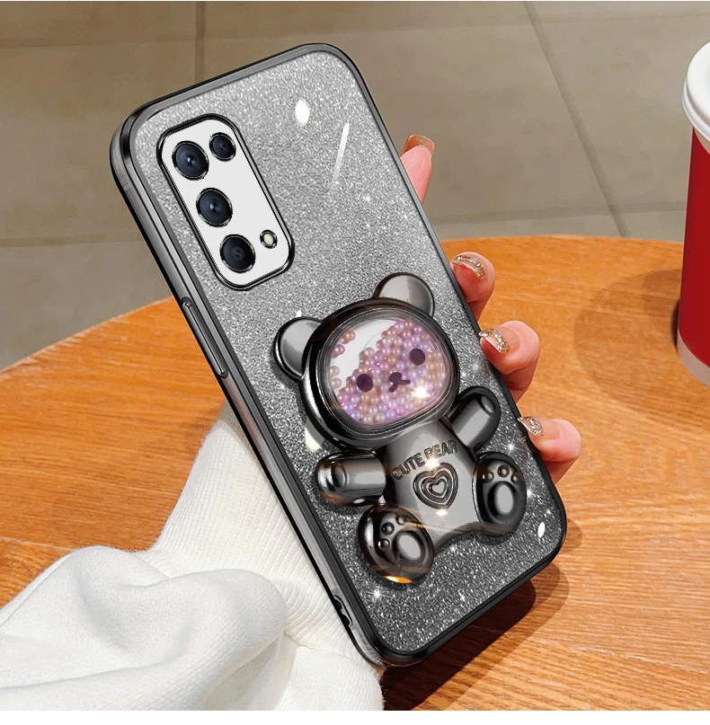 Quicksand Bear – coque de téléphone avec support à paillettes, étui pour Oppo 5 6 Pro 6pro Reno 4 4se 6z 5k 3 2 2z_voghion.com