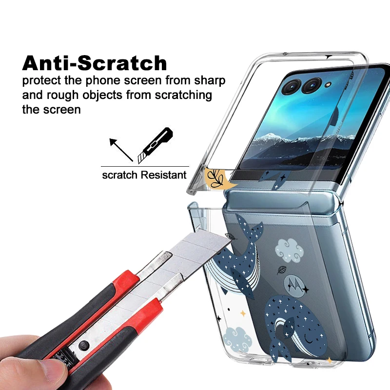 Ocean Shark Whale Pattern Clear Shockproof Hard Folding Phone Case